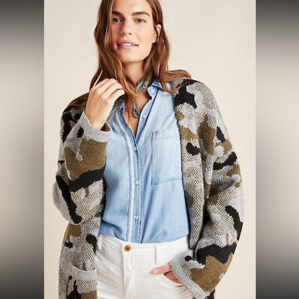 Anthropologie Camo Cardigan